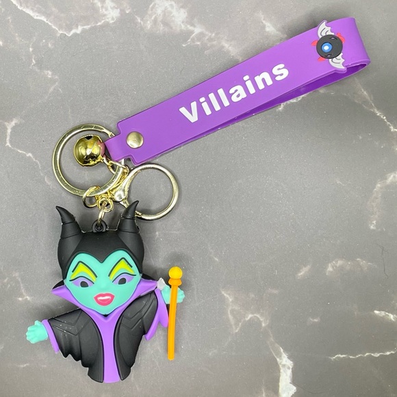 Maleficent Disney Keychain Bell Bag Charm with Wristlet - Picture 2 of 5